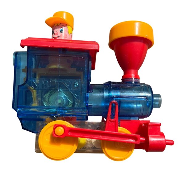 Vintage Blue Box Wind-Up Toot Toot Loco Toy Train With See-Through Body - Picture 6 of 6